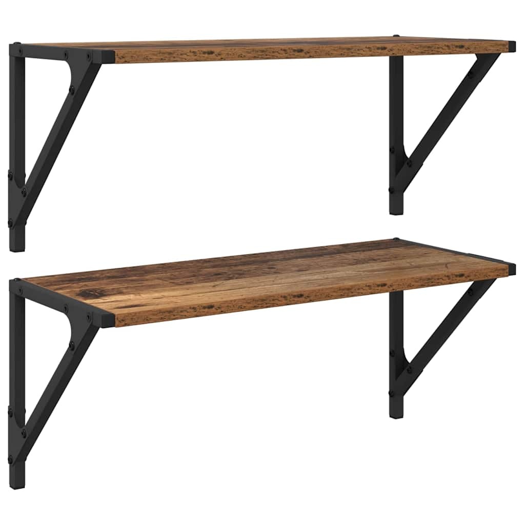 VidaXL Wandplanken 2 pcs Oud Hout 60 x 25 x 25,5 cm Bewerkt hout