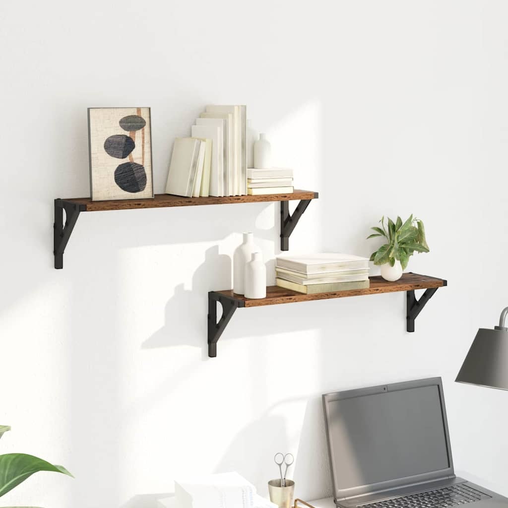 VidaXL Wandplanken 2 pcs Oud Hout 60 x 15 x 15,5 cm Bewerkt hout