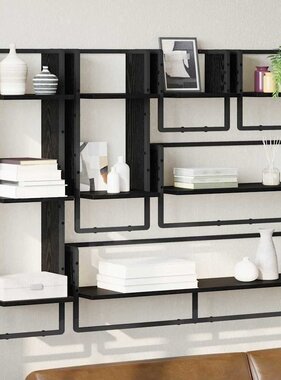 VidaXL Wandplankenset 6 pcs Zwart Eiken 100 x 25 x 30 cm Bewerkt hout