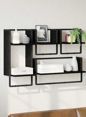 VidaXL Wandplankenset 4 pcs Zwart Eiken 65 x 25 x 30 cm Bewerkt hout