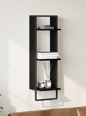 VidaXL Wandplank met plank Zwart Eiken 30 x 25 x 100 cm Bewerkt hout