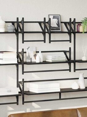 VidaXL Wandplankenset 6 pcs Zwart Eiken 100 x 25 x 30 cm Bewerkt hout