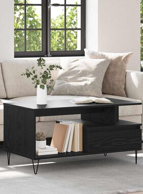 VidaXL Salontafel met lade Zwart Eiken 90 x 49 x 45 cm Bewerkt hout