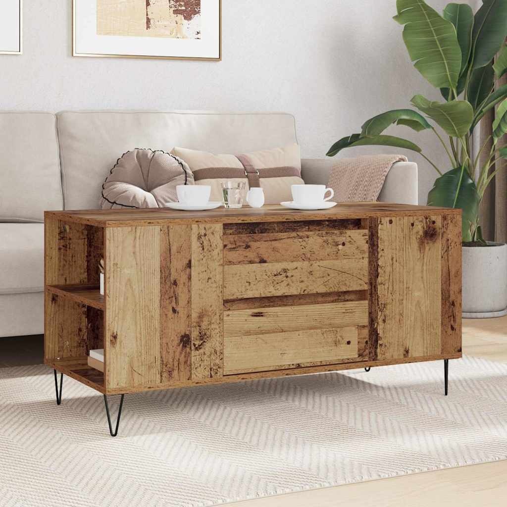 VidaXL Salontafel met lade Oud Hout 102 x 44,5 x 50 cm Bewerkt hout