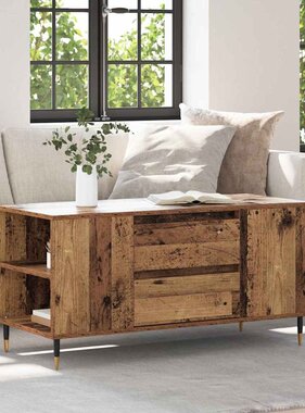 VidaXL Salontafel met lade Oud Hout 102 x 44,5 x 50 cm Bewerkt hout