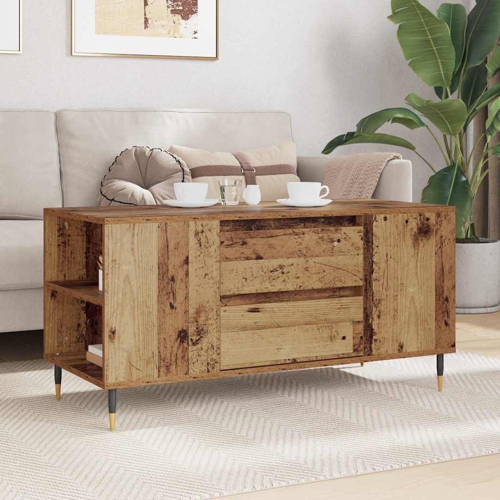 VidaXL Salontafel met lade Oud Hout 102 x 44,5 x 50 cm Bewerkt hout