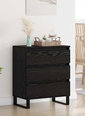 VidaXL Dressoir met lade Zwart Eiken 60 x 35 x 70 cm Bewerkt hout