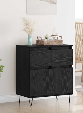 VidaXL Dressoir Zwart Eiken 60 x 35 x 70 cm Gemonteerd hout en ijzer