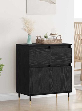 VidaXL Dressoir Zwart Eiken 60 x 35 x 70 cm Gemonteerd hout en ijzer