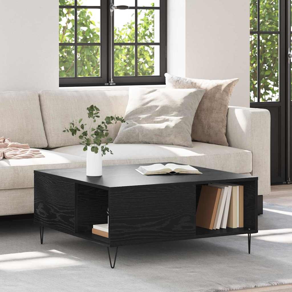 VidaXL Salontafel Zwart Eiken 80 x 80 x 36,5 cm Bewerkt hout