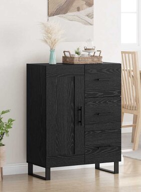 VidaXL Dressoir Zwart Eiken 69,5 x 34 x 90 cm Gemonteerd hout en ijzer