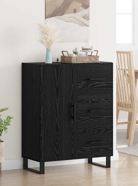 VidaXL Dressoir Zwart Eiken 69,5 x 34 x 90 cm Gemonteerd hout en ijzer
