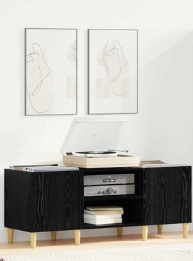 VidaXL Platenkast Zwart Eiken 121 x 38 x 48 cm Bewerkt hout