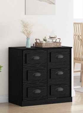 VidaXL Dressoir met lade Zwart Eiken 70 x 35,5 x 67,5 cm Bewerkt hout