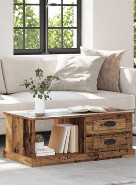 VidaXL Salontafel met lade Oud Hout 90 x 50 x 35 cm Bewerkt hout