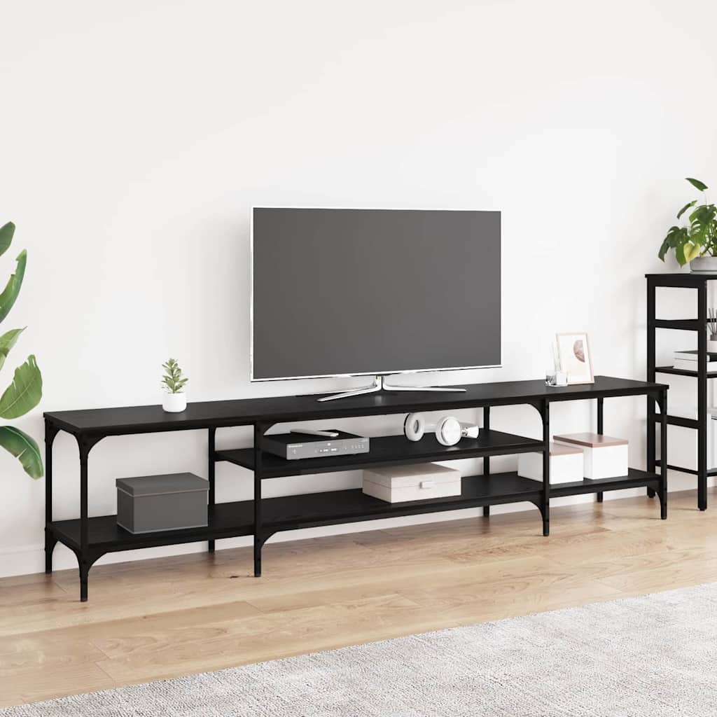 VidaXL TV-kast Zwart Eiken 201 x 35 x 45 cm Gemonteerd hout en ijzer
