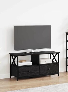 VidaXL TV-kast Zwart Eiken 90 x 33 x 45 cm Engineered hout en staal