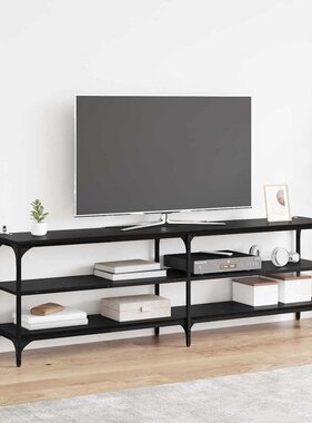 VidaXL TV-kast Zwart Eiken 160 x 30 x 50 cm Gemonteerd hout en ijzer
