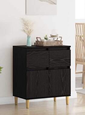 VidaXL Dressoir met lade Zwart Eiken 60 x 35 x 70 cm Bewerkt hout