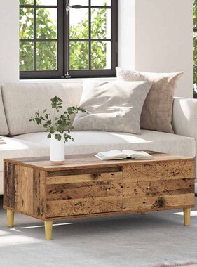 VidaXL Salontafel met lade Oud Hout 90 x 50 x 35 cm Bewerkt hout