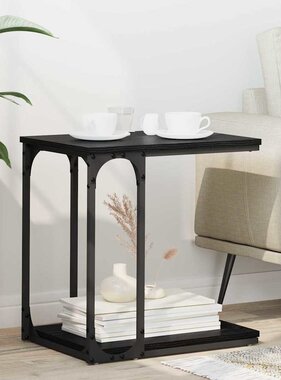 VidaXL Bijzettafel met plank Zwart Eiken 50 x 35 x 52 cm Bewerkt hout