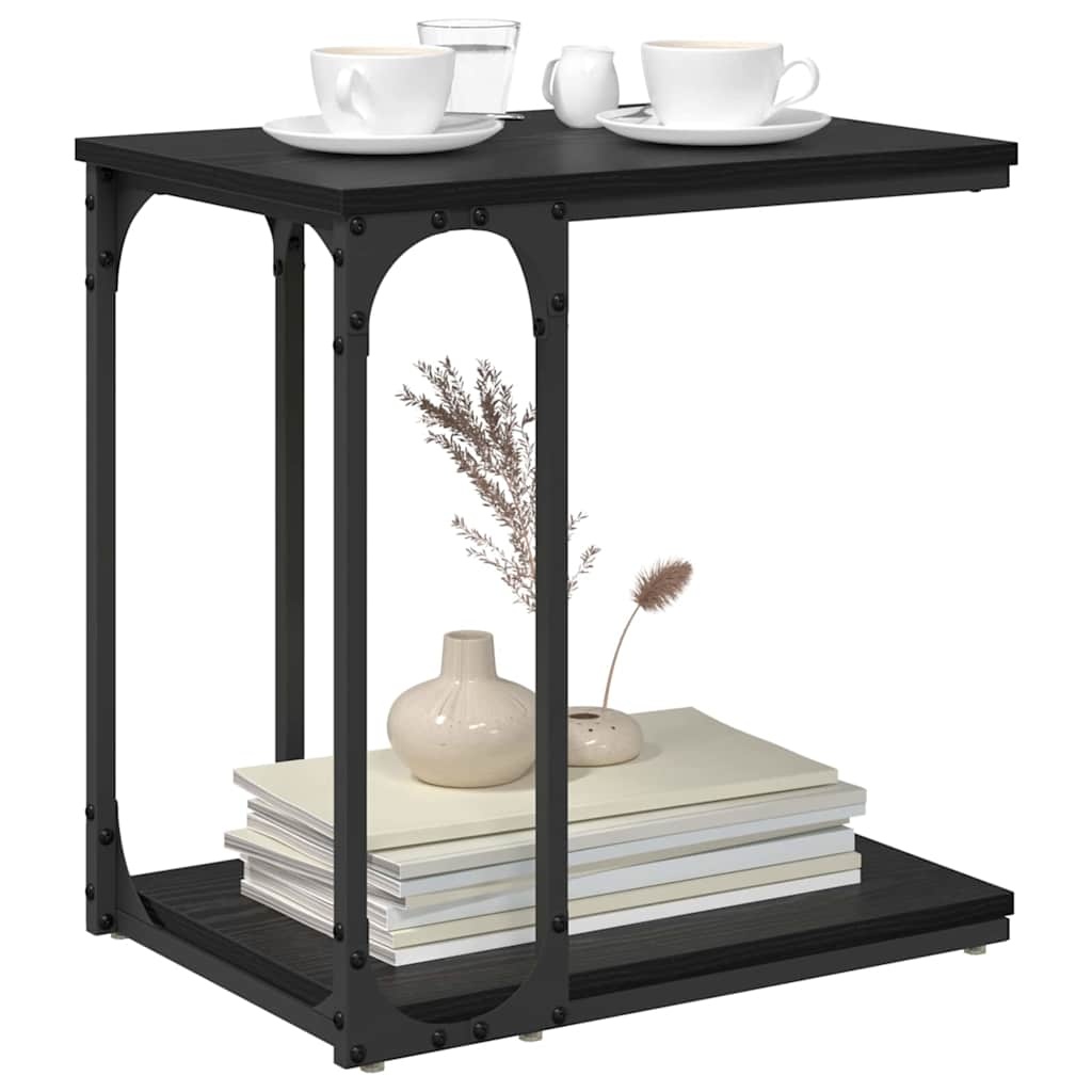 VidaXL Bijzettafel met plank Zwart Eiken 50 x 35 x 52 cm Bewerkt hout