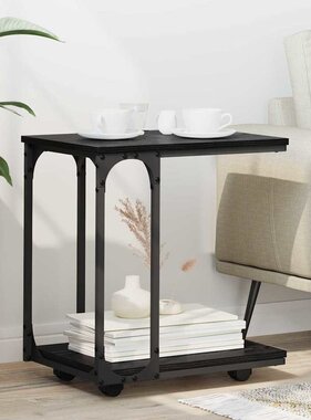 VidaXL Bijzettafel met wiel Zwart Eiken 50 x 35 x 55.5 cm Bewerkt hout