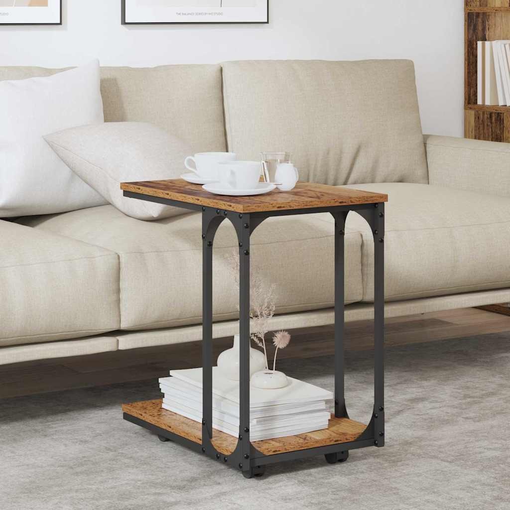 VidaXL Bijzettafel met plank Oudhout 50 x 35 x 55.5 cm Bewerkt hout