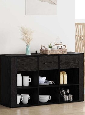 VidaXL Dressoir met lade Zwart Eiken 100 x 30 x 59,5 cm Bewerkt hout