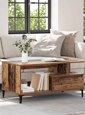 VidaXL Salontafel met lade Oud Hout 90 x 49 x 45 cm Bewerkt hout