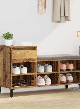 VidaXL Schoenenkast met lade Oud hout 102 x 36 x 60 cm Bewerkt hout