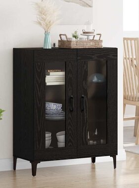 VidaXL Dressoir Zwart Eiken 69,5 x 34 x 90 cm Gemonteerd hout en ijzer