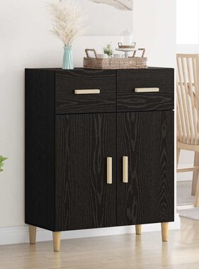 VidaXL Dressoir met lade Zwart eiken 34 x 69.5 x 89 cm Bewerkt hout