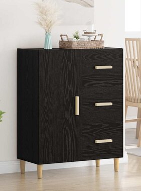 VidaXL Dressoir met lade Zwart eiken 34 x 69.5 x 90 cm Bewerkt hout