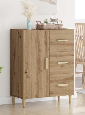 VidaXL Dressoir artisanaal eikenkleurig 34 x 69,5 x 90 cm Bewerkt hout