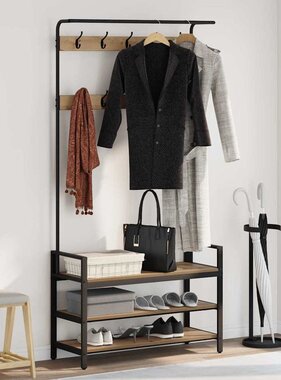 VidaXL Kapstok artisanaal eikenkleurig 95 x 34 x 184 cm Bewerkt hout