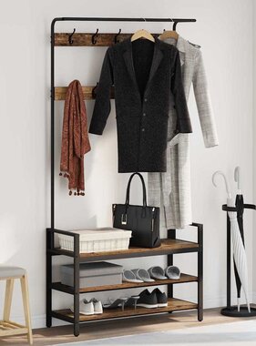 VidaXL Kapstok met plank Anders Oud hout 95 x 34 x 184 cm Bewerkt hout