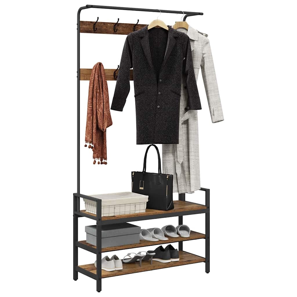 VidaXL Kapstok met plank Anders Oud hout 95 x 34 x 184 cm Bewerkt hout