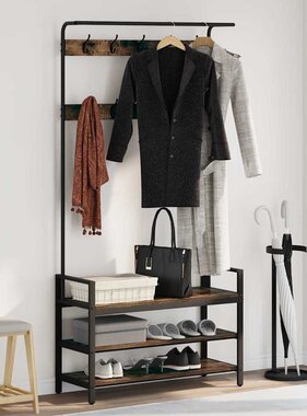 VidaXL Kapstok met plank Gerookt eiken 95 x 34 x 184 cm Bewerkt hout