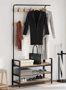 VidaXL Kapstok met plank Sonoma eiken 95 x 34 x 184 cm Bewerkt hout