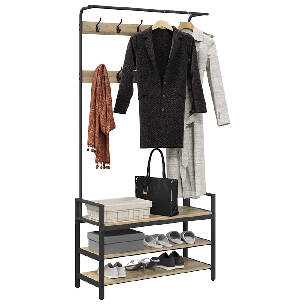 VidaXL Kapstok met plank Sonoma eiken 95 x 34 x 184 cm Bewerkt hout