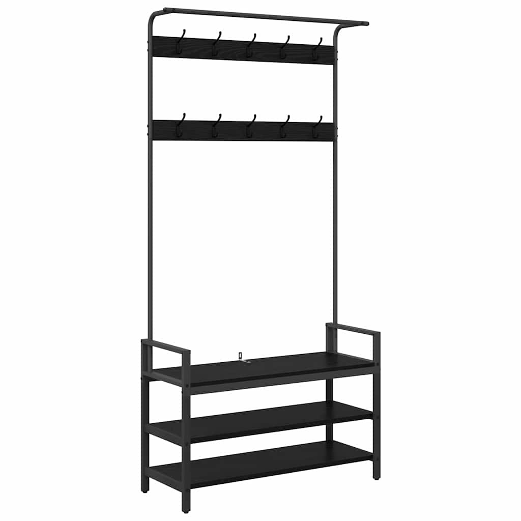 VidaXL Kapstok met plank Zwart eiken 95 x 34 x 184 cm Bewerkt hout
