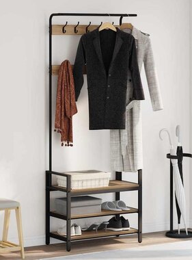 VidaXL Kapstok artisanaal eikenkleurig 75 x 34 x 184 cm Bewerkt hout