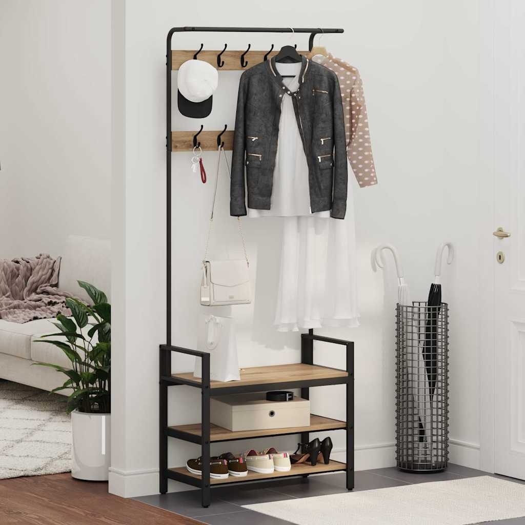 VidaXL Kapstok artisanaal eikenkleurig 75 x 34 x 184 cm Bewerkt hout