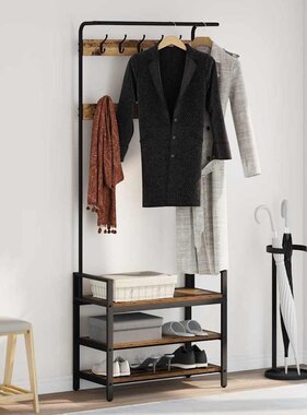 VidaXL Kapstok met plank Anders Oud hout 75 x 34 x 184 cm Bewerkt hout