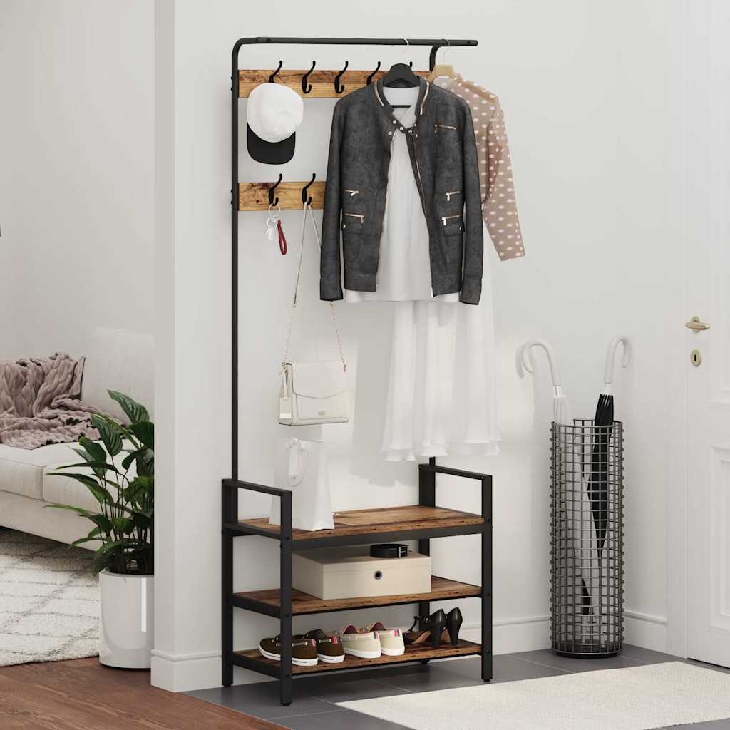 VidaXL Kapstok met plank Anders Oud hout 75 x 34 x 184 cm Bewerkt hout