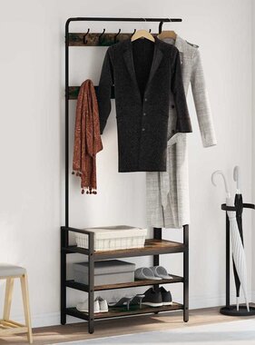 VidaXL Kapstok met plank Gerookt eiken 75 x 34 x 184 cm Bewerkt hout