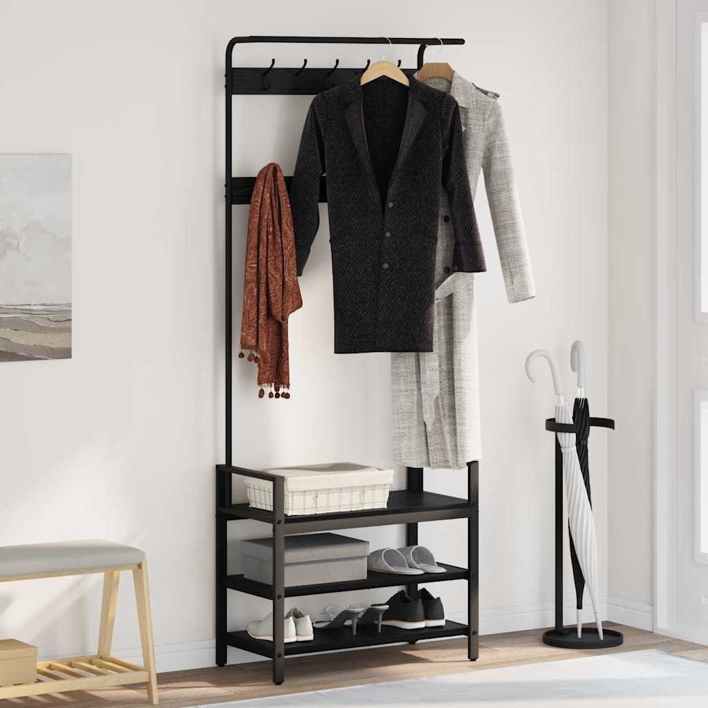 VidaXL Kapstok met plank Zwart eiken 75 x 34 x 184 cm Bewerkt hout