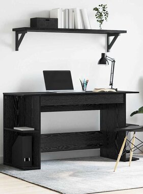 VidaXL Bureau met plank Zwart eiken 140 x 50 x 75 cm Bewerkt hout