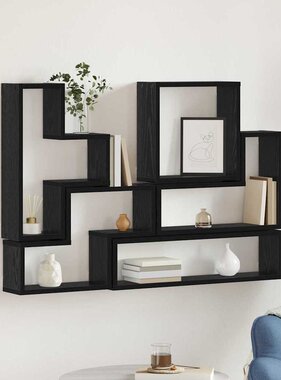 VidaXL Muur Cube met plank Zwart eiken 96 x 12 x 64 cm Bewerkt hout